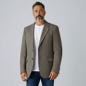 Vintage Ejoven Wool Men's Textured Blazer With Suede Elbow Patches